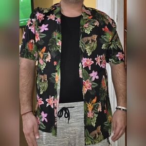 H&M Tropical Print Shirt with Pink and Green Accents